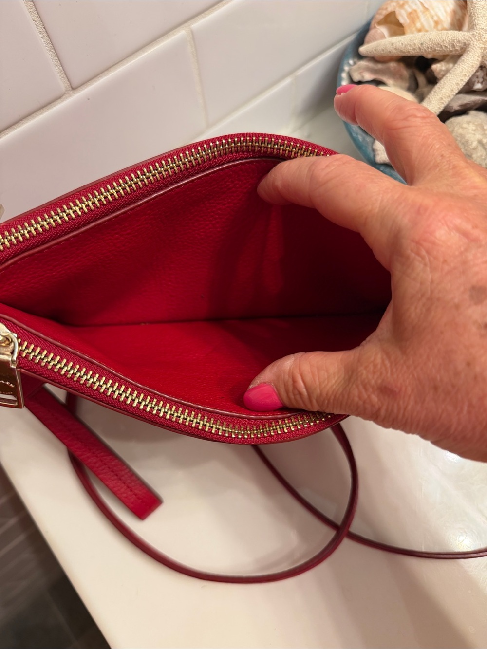 Coach Red Leather Crossbody Bag with Gold Accent - Picture 6 of 11